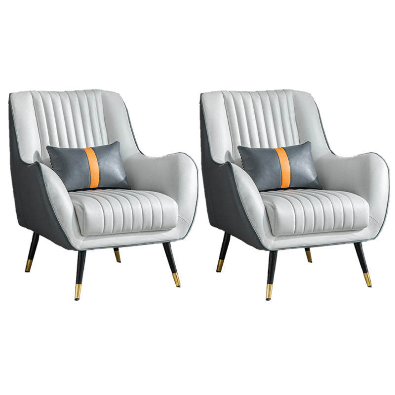 Contemporary Bonded Leather Arms Included Basic Four Leg Accent Armchair Gray-White 2 Piece Set Clearhalo 'Accent Chairs' 'accent_chairs' 'Chairs & Seating' 'furn' 'furn_accent_chairs' 'Furniture' 'Living Room Furniture' 5895418
