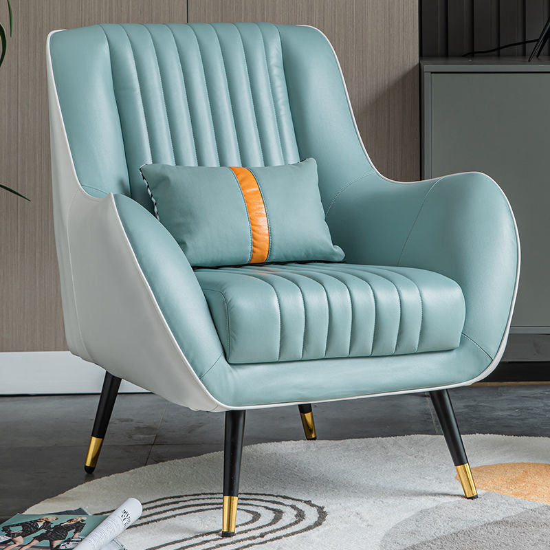 Contemporary Bonded Leather Arms Included Basic Four Leg Accent Armchair Green-White 1 Piece Clearhalo 'Accent Chairs' 'accent_chairs' 'Chairs & Seating' 'furn' 'furn_accent_chairs' 'Furniture' 'Living Room Furniture' 5895419