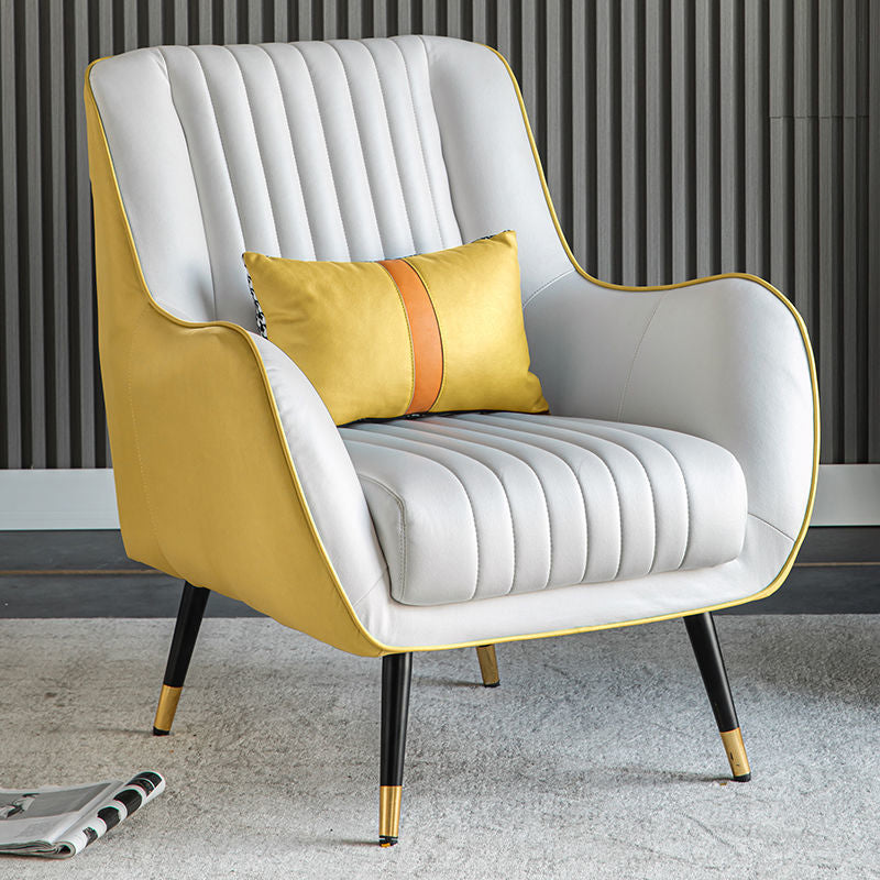 Contemporary Bonded Leather Arms Included Basic Four Leg Accent Armchair White-Yellow 1 Piece Clearhalo 'Accent Chairs' 'accent_chairs' 'Chairs & Seating' 'furn' 'furn_accent_chairs' 'Furniture' 'Living Room Furniture' 5895424