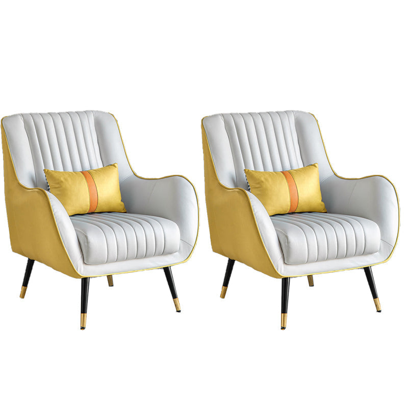 Contemporary Bonded Leather Arms Included Basic Four Leg Accent Armchair White-Yellow 2 Piece Set Clearhalo 'Accent Chairs' 'accent_chairs' 'Chairs & Seating' 'furn' 'furn_accent_chairs' 'Furniture' 'Living Room Furniture' 5895425