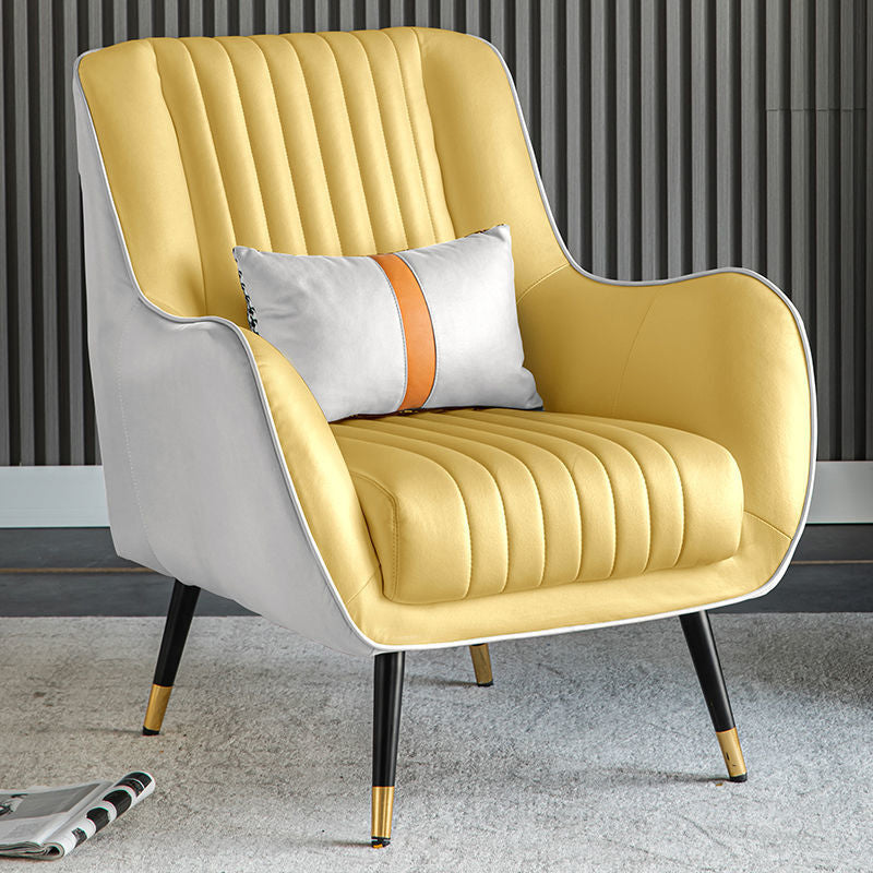 Contemporary Bonded Leather Arms Included Basic Four Leg Accent Armchair Yellow White 1 Piece Clearhalo 'Accent Chairs' 'accent_chairs' 'Chairs & Seating' 'furn' 'furn_accent_chairs' 'Furniture' 'Living Room Furniture' 5895426