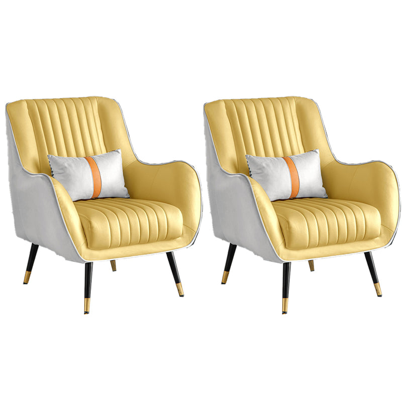 Contemporary Bonded Leather Arms Included Basic Four Leg Accent Armchair Yellow White 2 Piece Set Clearhalo 'Accent Chairs' 'accent_chairs' 'Chairs & Seating' 'furn' 'furn_accent_chairs' 'Furniture' 'Living Room Furniture' 5895427