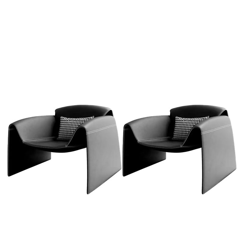 Contemporary Bonded Leather Arms Included with Pillow Accent Armchair Black 2 Piece Set Clearhalo 'Accent Chairs' 'accent_chairs' 'Chairs & Seating' 'furn' 'furn_accent_chairs' 'Furniture' 'Living Room Furniture' 5895457