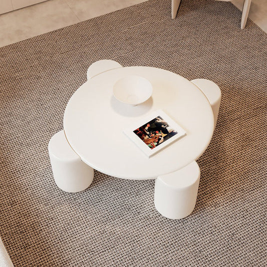 Tavolino moderno in legno massiccio rotondo con caffè a 4 gambe o tavolino