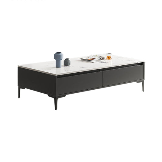 Glam 4 Legs Coffee Table Artificial Panel Rectangular Home Cocktail Table