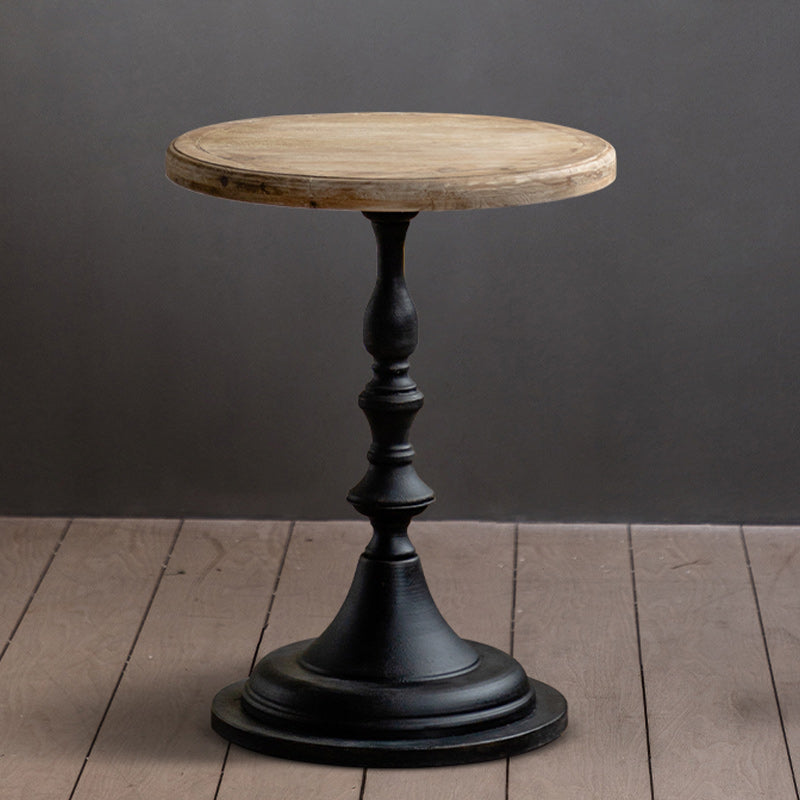 Mesa de cóctel envejecida de estilo francés, mesa de centro con pedestal de madera para sala de estar
