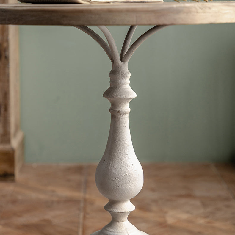 Mesa de cóctel envejecida de estilo francés, mesa de centro con pedestal de madera para sala de estar