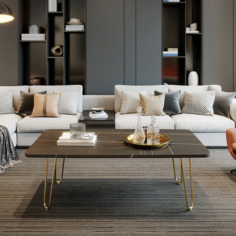 Tavolino da cocktail in pietra rettangolare glam con 4 gambe metalliche tavolino