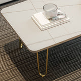 Tavolino da cocktail in pietra rettangolare glam con 4 gambe metalliche tavolino