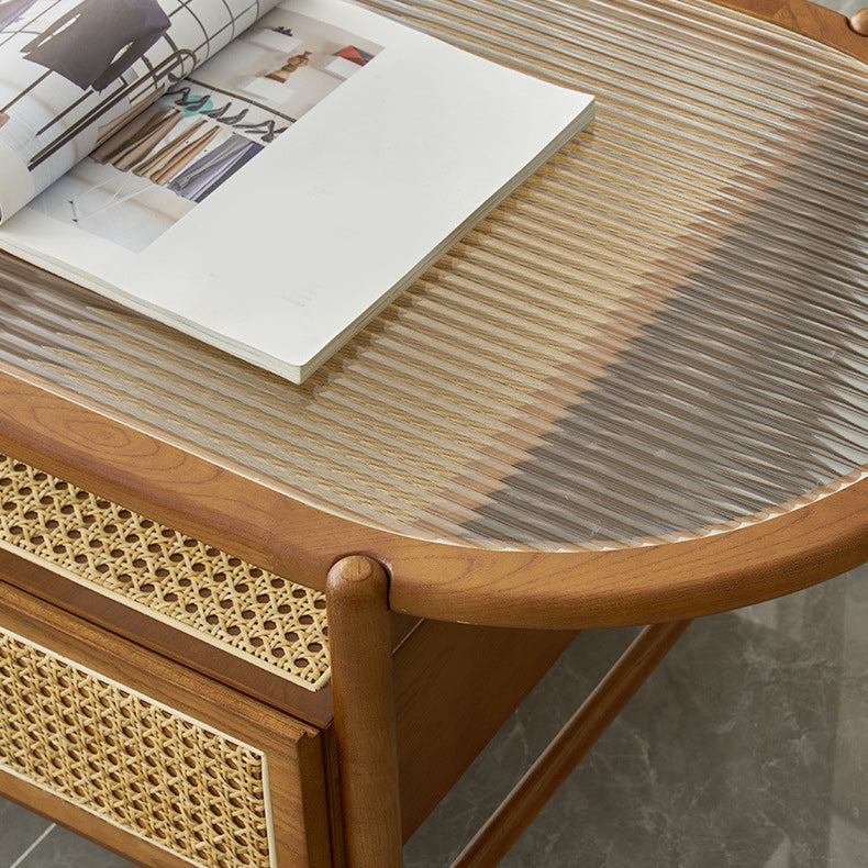 Modern Oval Glass Top Coffee Table with Shelf and 4 Drawers Cocktail Table Clearhalo 'Coffee & Accent Tables' 'Coffee Tables' 'coffee_tables' 'furn' 'furn_coffee_tables' 'Furniture' 'Living Room Furniture' 5895753