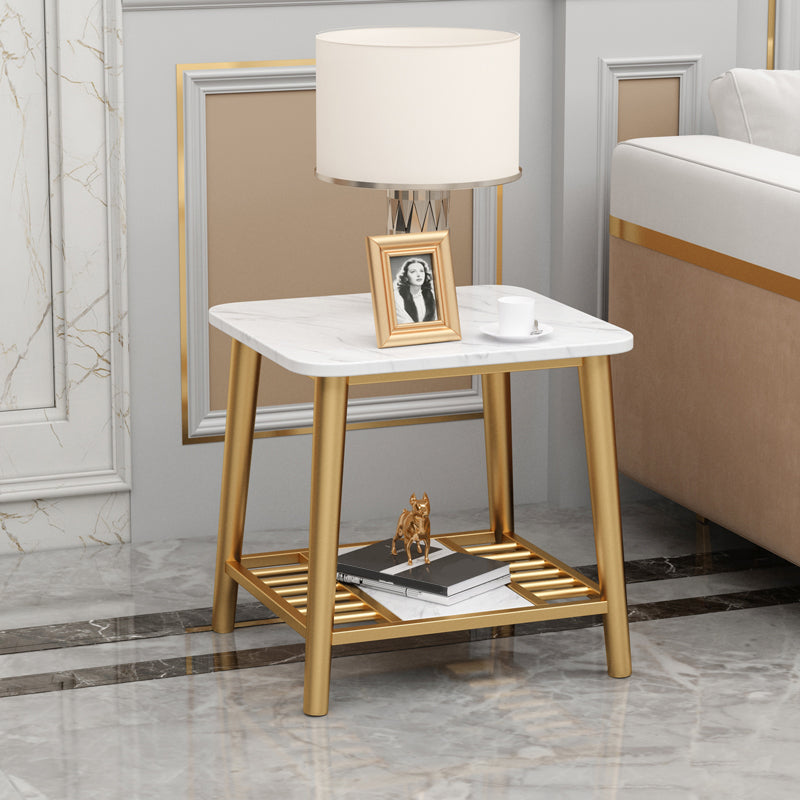 Rectangle Slate Top Side Table 21.65" Tall Metal 4 Legs End Table with Shelf Clearhalo 'Coffee & Accent Tables' 'End & Side Tables' 'end_side_tables' 'furn' 'furn_end_side_tables' 'Furniture' 'Living Room Furniture' 5895909