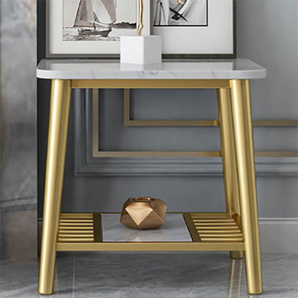 Rectangle Slate Top Side Table 21.65" Tall Metal 4 Legs End Table with Shelf Clearhalo 'Coffee & Accent Tables' 'End & Side Tables' 'end_side_tables' 'furn' 'furn_end_side_tables' 'Furniture' 'Living Room Furniture' 5895912
