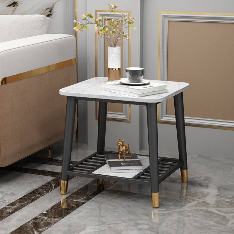 Rectangle Slate Top Side Table 21.65" Tall Metal 4 Legs End Table with Shelf Black 1 Clearhalo 'Coffee & Accent Tables' 'End & Side Tables' 'end_side_tables' 'furn' 'furn_end_side_tables' 'Furniture' 'Living Room Furniture' 5895913