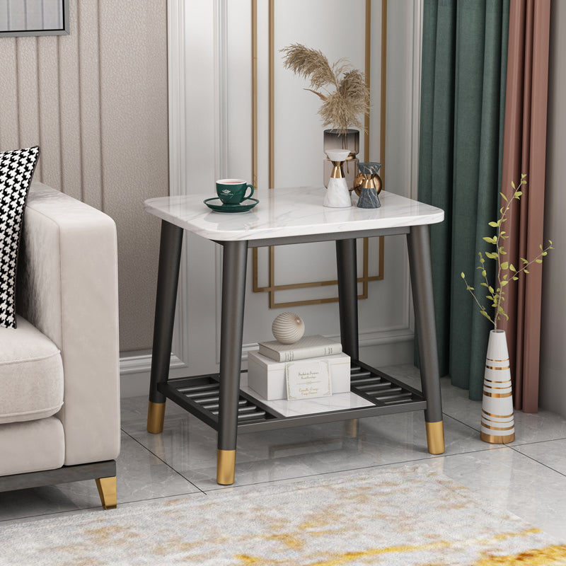 Rectangle Slate Top Side Table 21.65" Tall Metal 4 Legs End Table with Shelf Clearhalo 'Coffee & Accent Tables' 'End & Side Tables' 'end_side_tables' 'furn' 'furn_end_side_tables' 'Furniture' 'Living Room Furniture' 5895914