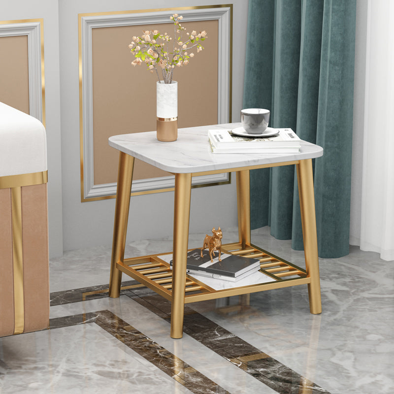 Rectangle Slate Top Side Table 21.65" Tall Metal 4 Legs End Table with Shelf Clearhalo 'Coffee & Accent Tables' 'End & Side Tables' 'end_side_tables' 'furn' 'furn_end_side_tables' 'Furniture' 'Living Room Furniture' 5895922