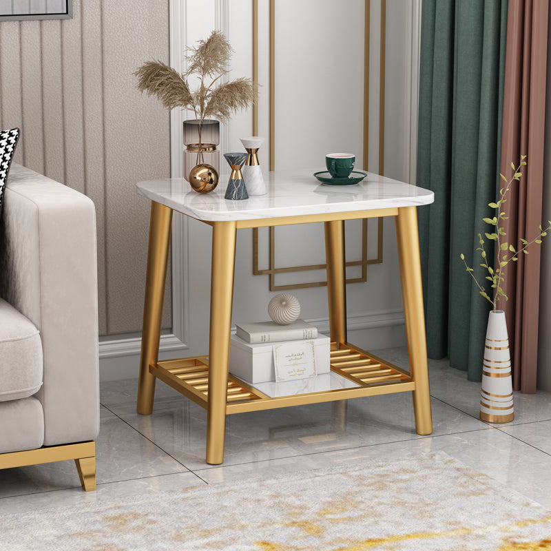 Rectangle Slate Top Side Table 21.65" Tall Metal 4 Legs End Table with Shelf Clearhalo 'Coffee & Accent Tables' 'End & Side Tables' 'end_side_tables' 'furn' 'furn_end_side_tables' 'Furniture' 'Living Room Furniture' 5895923