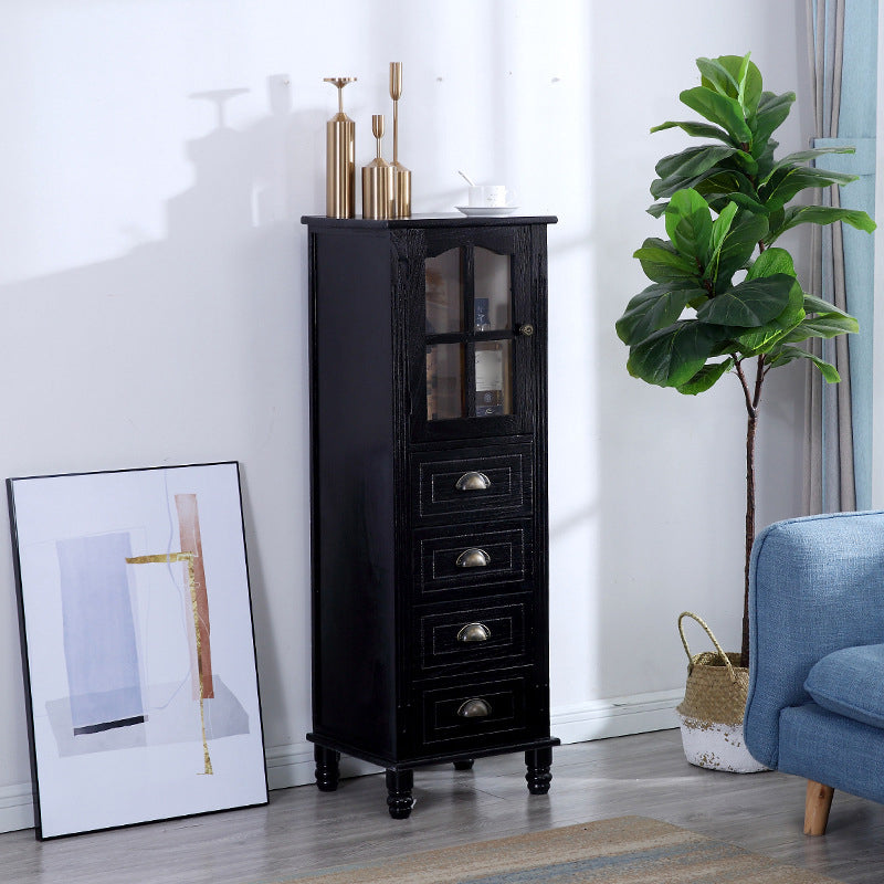 Wood Modern Cabinet Rectangular Minimalist Side Cabinet with Drawer 15.7"L x 13.8"W x 47.2"H Black Clearhalo 'Cabinets & Chests' 'cabinets_chests' 'furn' 'furn_cabinets_chests' 'Furniture' 'Living Room Furniture' 5896161