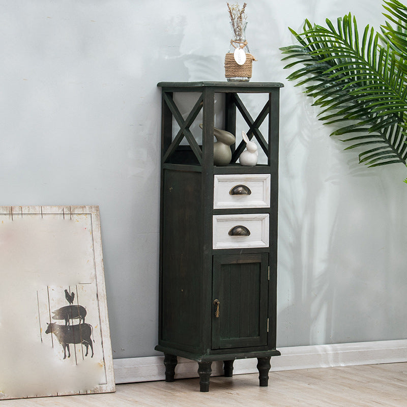 Wood Modern Cabinet Rectangular Minimalist Side Cabinet with Drawer 11.8"L x 11.8"W x 38.6"H Green Clearhalo 'Cabinets & Chests' 'cabinets_chests' 'furn' 'furn_cabinets_chests' 'Furniture' 'Living Room Furniture' 5896163