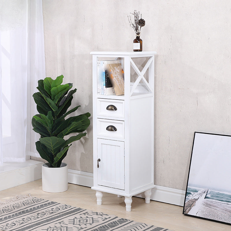 Wood Modern Cabinet Rectangular Minimalist Side Cabinet with Drawer 11.8"L x 11.8"W x 38.6"H White Clearhalo 'Cabinets & Chests' 'cabinets_chests' 'furn' 'furn_cabinets_chests' 'Furniture' 'Living Room Furniture' 5896168