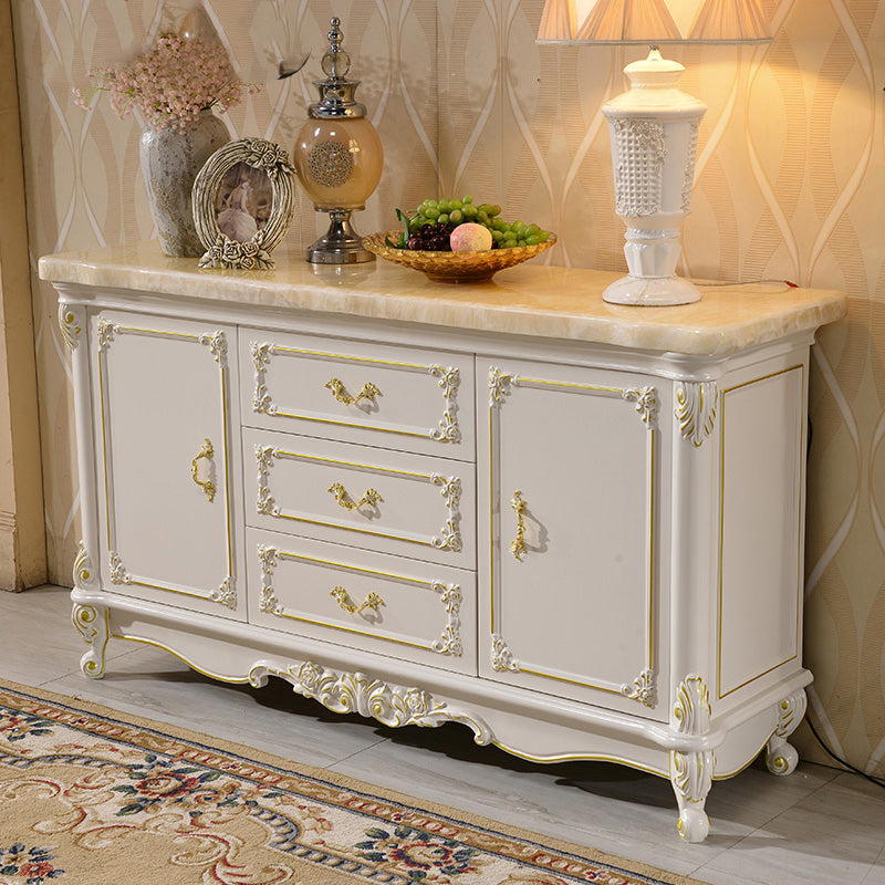 Glam 2-door Sideboard in White Solid Wood with Marble for Living Room Yellow Clearhalo 'buffet_sideboard' 'Buffets & Sideboards' 'furn' 'furn_buffet_sideboard' 'Furniture' 'Kitchen & Dining Furniture' 5896280