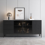 Buffet contemporain bois noir pas pénible avec 3 tiroirs armoires incluses crédenza