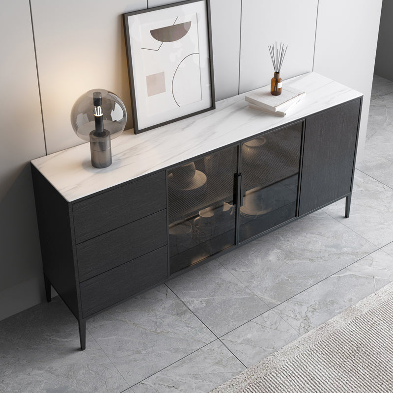 Buffet contemporain bois noir pas pénible avec 3 tiroirs armoires incluses crédenza