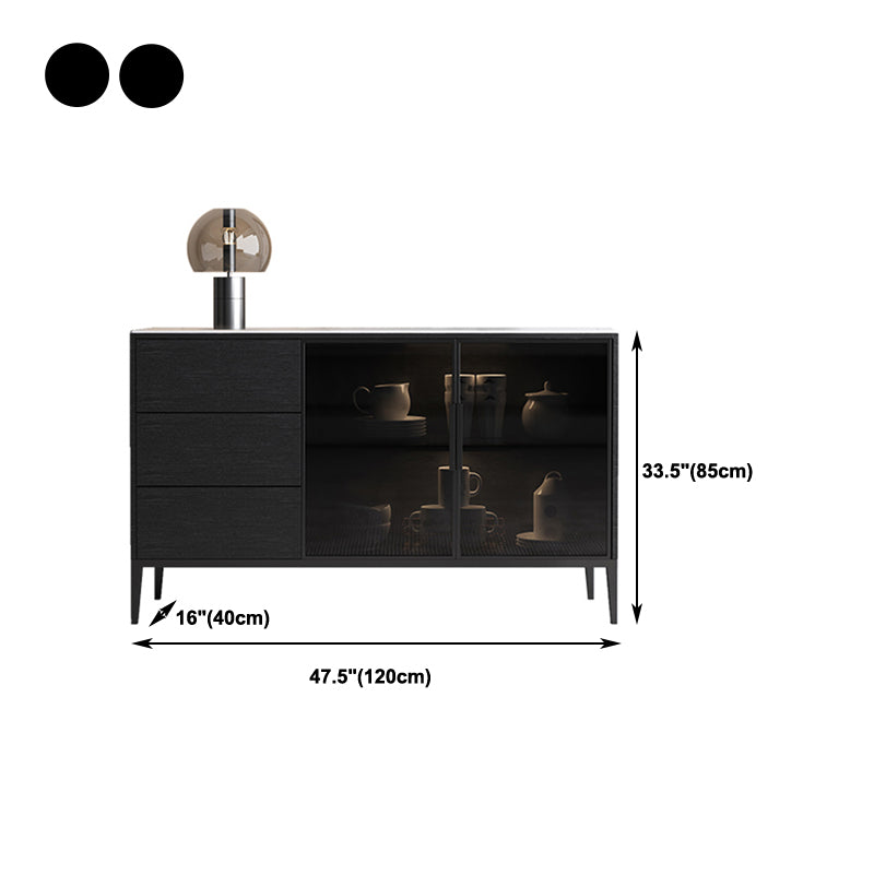 Buffet contemporain bois noir pas pénible avec 3 tiroirs armoires incluses crédenza