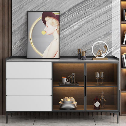 Aguardar contemporáneo de piedra en la parte superior de la madera de ingeniería para comedor con cajones