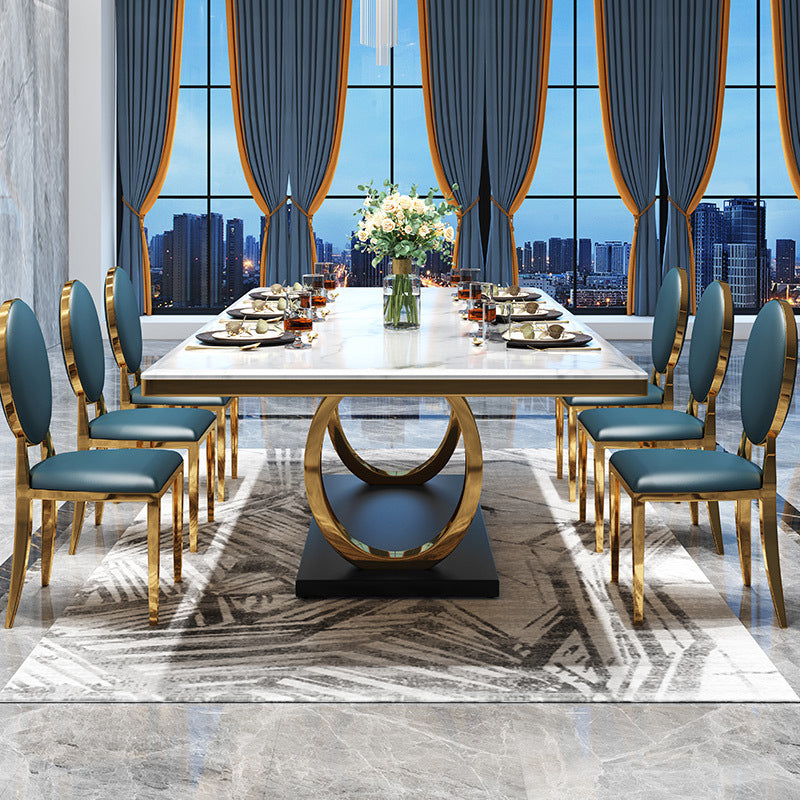 White Table Stone Top Traditional Luxury Rectangle Table with Stainless Steel Frame 78.7"L x 39.4"W x 29.5"H Without Chairs Clearhalo 'Dining Tables & Seating' 'Dining Tables' 'dining_table' 'furn' 'furn_dining_table' 'Furniture' 'Kitchen & Dining Furniture' 5896714