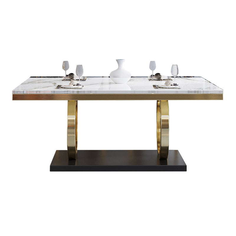 White Table Stone Top Traditional Luxury Rectangle Table with Stainless Steel Frame Without Chairs Clearhalo 'Dining Tables & Seating' 'Dining Tables' 'dining_table' 'furn' 'furn_dining_table' 'Furniture' 'Kitchen & Dining Furniture' 5896715
