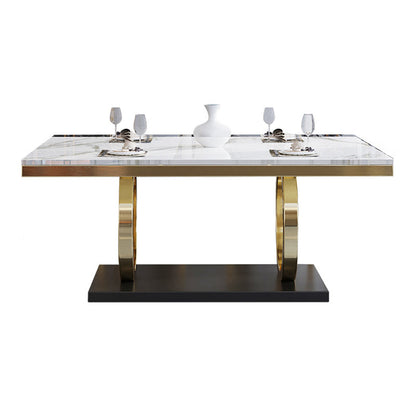 White Table Stone Top Traditional Luxury Rectangle Table with Stainless Steel Frame Without Chairs Clearhalo 'Dining Tables & Seating' 'Dining Tables' 'dining_table' 'furn' 'furn_dining_table' 'Furniture' 'Kitchen & Dining Furniture' 5896715