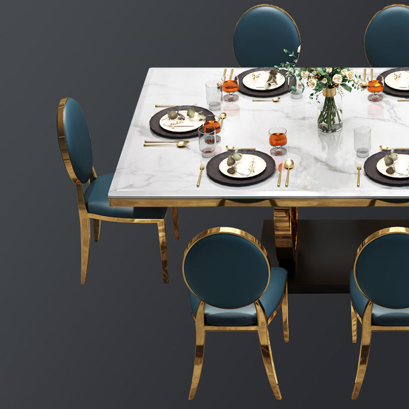 White Table Stone Top Traditional Luxury Rectangle Table with Stainless Steel Frame Clearhalo 'Dining Tables & Seating' 'Dining Tables' 'dining_table' 'furn' 'furn_dining_table' 'Furniture' 'Kitchen & Dining Furniture' 5896716