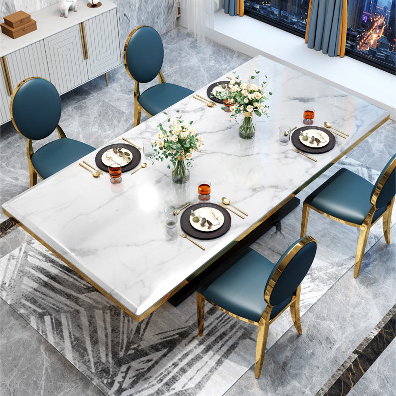 White Table Stone Top Traditional Luxury Rectangle Table with Stainless Steel Frame Clearhalo 'Dining Tables & Seating' 'Dining Tables' 'dining_table' 'furn' 'furn_dining_table' 'Furniture' 'Kitchen & Dining Furniture' 5896720