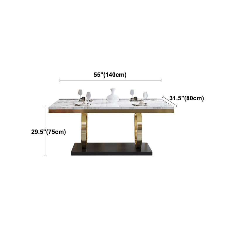 White Table Stone Top Traditional Luxury Rectangle Table with Stainless Steel Frame Clearhalo 'Dining Tables & Seating' 'Dining Tables' 'dining_table' 'furn' 'furn_dining_table' 'Furniture' 'Kitchen & Dining Furniture' 5896722