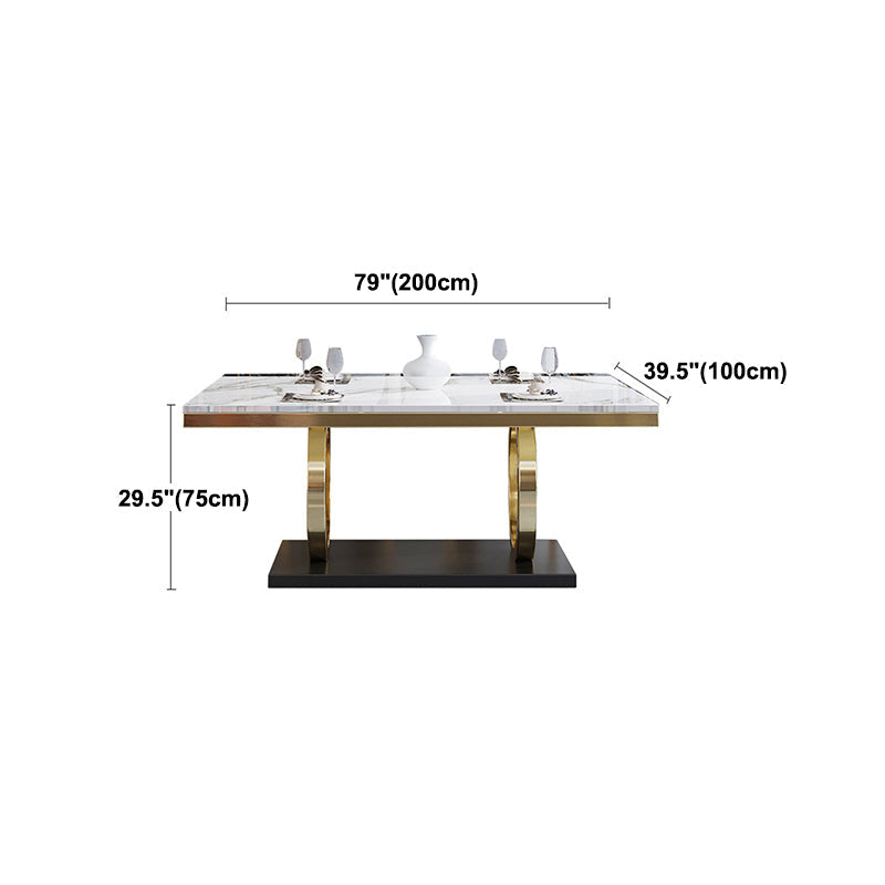 White Table Stone Top Traditional Luxury Rectangle Table with Stainless Steel Frame Clearhalo 'Dining Tables & Seating' 'Dining Tables' 'dining_table' 'furn' 'furn_dining_table' 'Furniture' 'Kitchen & Dining Furniture' 5896725