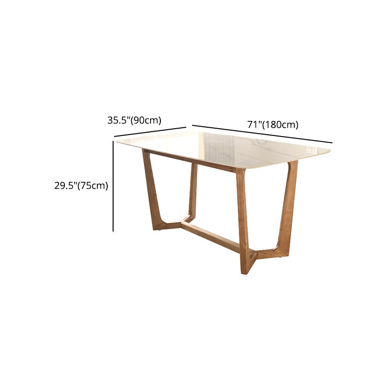 White Dining Table with Trestle Base Modern Natural Frame Dinner Room Kitchen Table