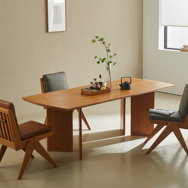 Table à double piédestal moderne Rectangle Table de salle à manger en bois massif en naturel