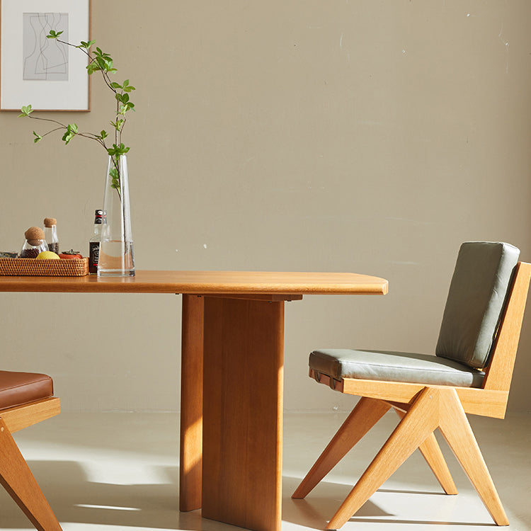 Table à double piédestal moderne Rectangle Table de salle à manger en bois massif en naturel