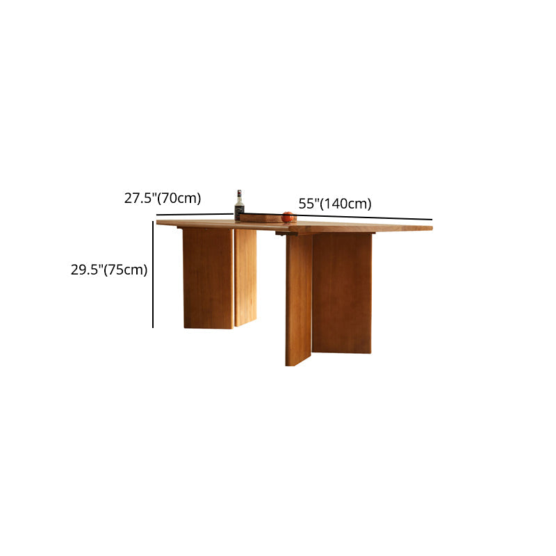 Table à double piédestal moderne Rectangle Table de salle à manger en bois massif en naturel