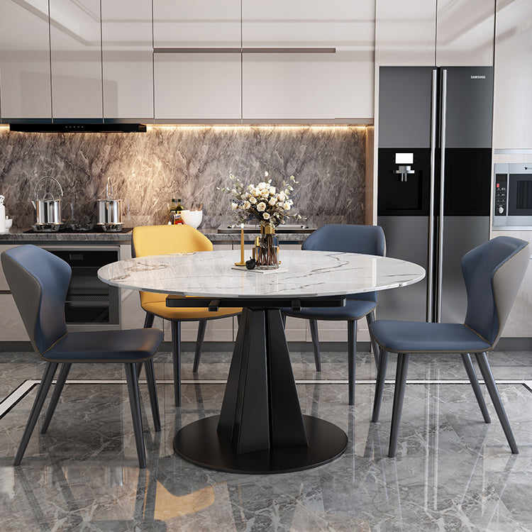 Round Steel Pedestal Dining Table Modern Dining Table with Leaf Extension Black 47.2"L x 47.2"W x 29.5"H Without Chairs Clearhalo 'Dining Tables & Seating' 'Dining Tables' 'dining_table' 'furn' 'furn_dining_table' 'Furniture' 'Kitchen & Dining Furniture' 5896821
