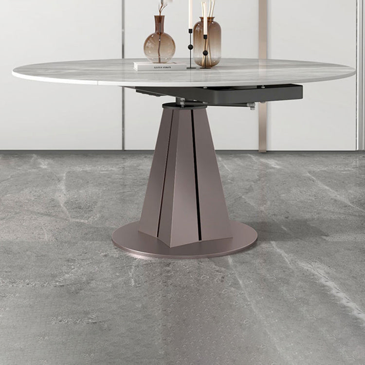 Round Steel Pedestal Dining Table Modern Dining Table with Leaf Extension Purple 53.1"L x 53.1"W x 29.5"H Without Chairs Clearhalo 'Dining Tables & Seating' 'Dining Tables' 'dining_table' 'furn' 'furn_dining_table' 'Furniture' 'Kitchen & Dining Furniture' 5896823