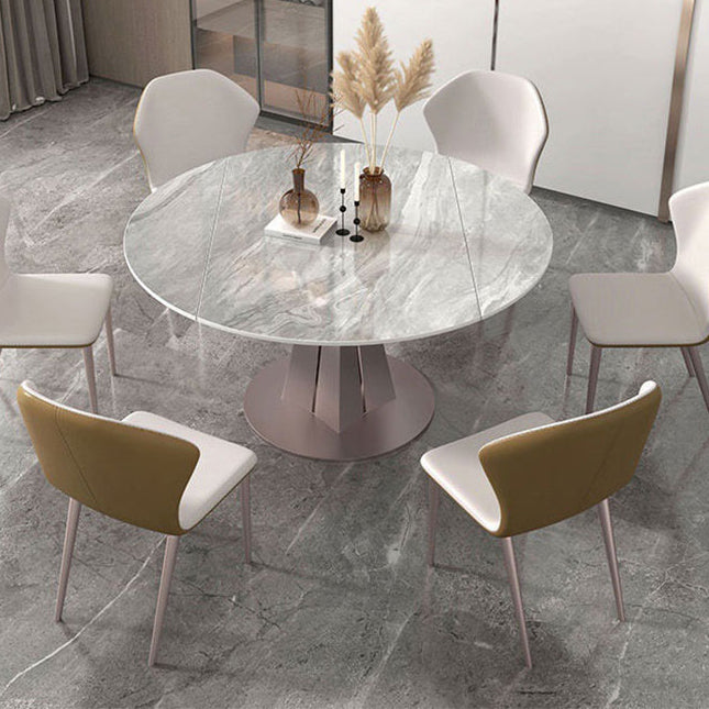 Round Steel Pedestal Dining Table Modern Dining Table with Leaf Extension Purple 59.1"L x 59.1"W x 29.5"H Without Chairs Clearhalo 'Dining Tables & Seating' 'Dining Tables' 'dining_table' 'furn' 'furn_dining_table' 'Furniture' 'Kitchen & Dining Furniture' 5896824