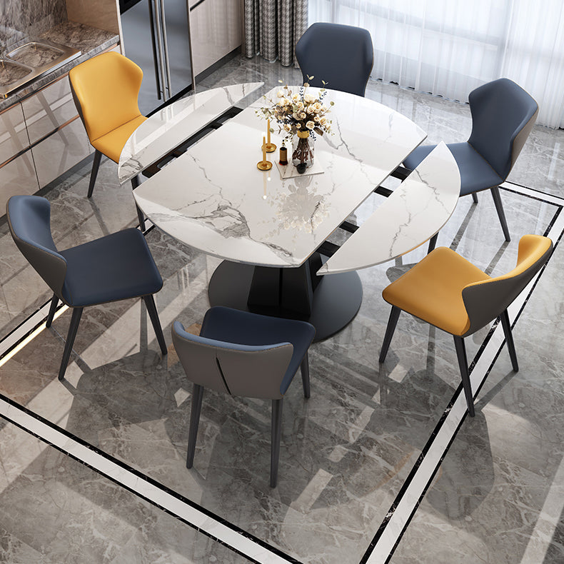 Round Steel Pedestal Dining Table Modern Dining Table with Leaf Extension Black 59.1"L x 59.1"W x 29.5"H Without Chairs Clearhalo 'Dining Tables & Seating' 'Dining Tables' 'dining_table' 'furn' 'furn_dining_table' 'Furniture' 'Kitchen & Dining Furniture' 5896826
