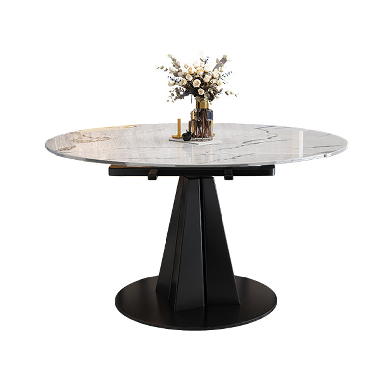 Round Steel Pedestal Dining Table Modern Dining Table with Leaf Extension Clearhalo 'Dining Tables & Seating' 'Dining Tables' 'dining_table' 'furn' 'furn_dining_table' 'Furniture' 'Kitchen & Dining Furniture' 5896827