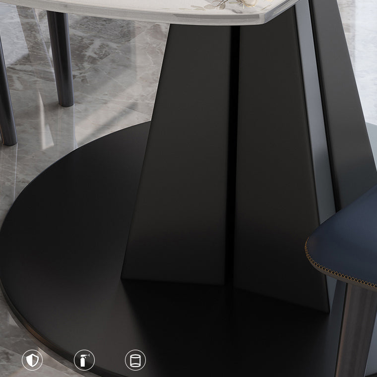 Round Steel Pedestal Dining Table Modern Dining Table with Leaf Extension Clearhalo 'Dining Tables & Seating' 'Dining Tables' 'dining_table' 'furn' 'furn_dining_table' 'Furniture' 'Kitchen & Dining Furniture' 5896829