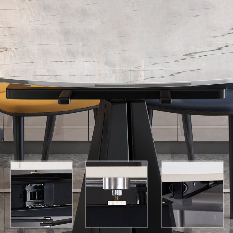 Round Steel Pedestal Dining Table Modern Dining Table with Leaf Extension Clearhalo 'Dining Tables & Seating' 'Dining Tables' 'dining_table' 'furn' 'furn_dining_table' 'Furniture' 'Kitchen & Dining Furniture' 5896830