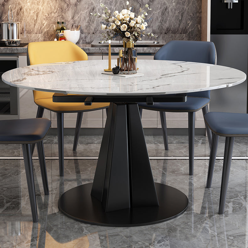 Round Steel Pedestal Dining Table Modern Dining Table with Leaf Extension Clearhalo 'Dining Tables & Seating' 'Dining Tables' 'dining_table' 'furn' 'furn_dining_table' 'Furniture' 'Kitchen & Dining Furniture' 5896831