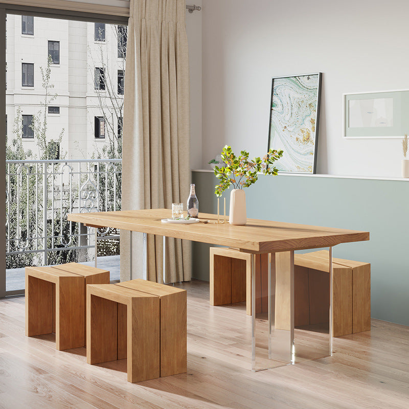 Modern Wood Top Dining Table Double Pedestal Table for Kitchen 63"L x 31.5"W x 29.5"H Without Chairs Clearhalo 'Dining Tables & Seating' 'Dining Tables' 'dining_table' 'furn' 'furn_dining_table' 'Furniture' 'Kitchen & Dining Furniture' 5896932