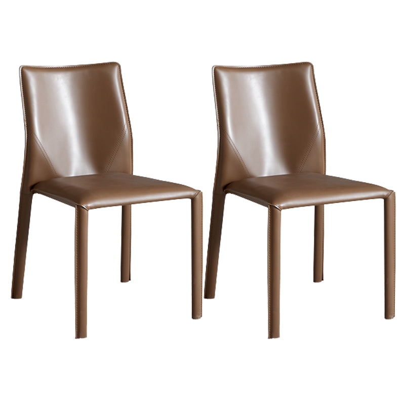 Contemporary Home Side Chair Faux Leather Solid Back Dining Chair Brown 2 Piece Set Clearhalo 'Dining Chairs' 'Dining Tables & Seating' 'dining_chair' 'furn' 'furn_dining_chair' 'Furniture' 'Kitchen & Dining Furniture' 5897147
