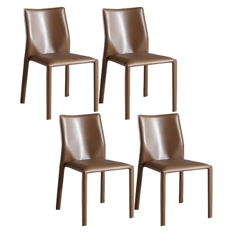 Contemporary Home Side Chair Faux Leather Solid Back Dining Chair Brown 4 Piece Set Clearhalo 'Dining Chairs' 'Dining Tables & Seating' 'dining_chair' 'furn' 'furn_dining_chair' 'Furniture' 'Kitchen & Dining Furniture' 5897150
